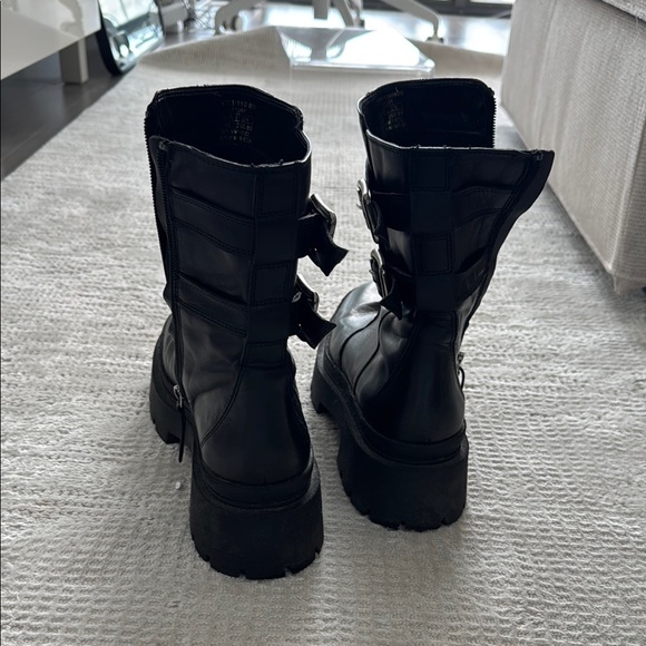 Black Leather Ankle Boots with Buckle Detail - Picture 4 of 8